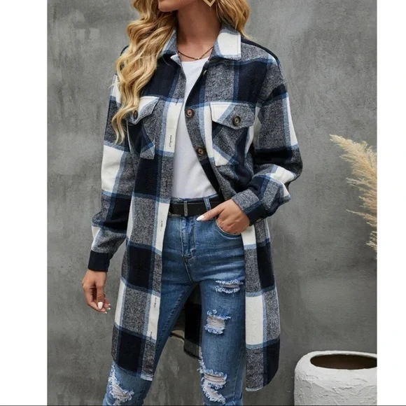 Cozy Plaid button up Oversized Jacket Shacket - Picture 1 of 6